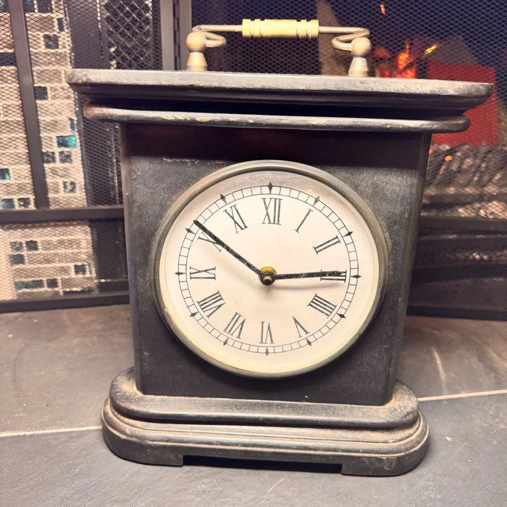 VTG Market Bazaar Wood Clock Roman Numerals‎ Black Mantel Desk Table